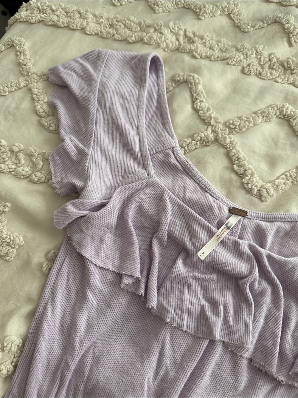 Free People Light Lavender Off-Shoulder Ruffle Ribbed Bodysuit - Picture 3 of 4